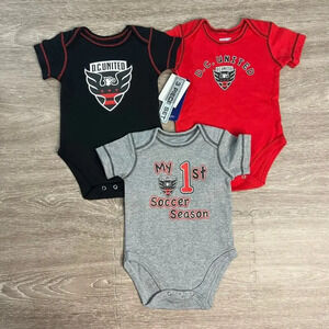 NWT D.C. United Newborn‎ & Infant 3-6 Months 3-Pack Bodysuit Set Black/Red/Gray